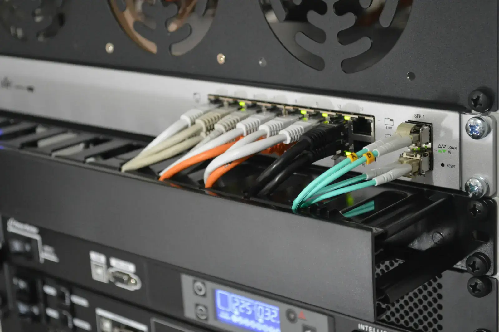 Network patch cables in a rack-mounted switch
